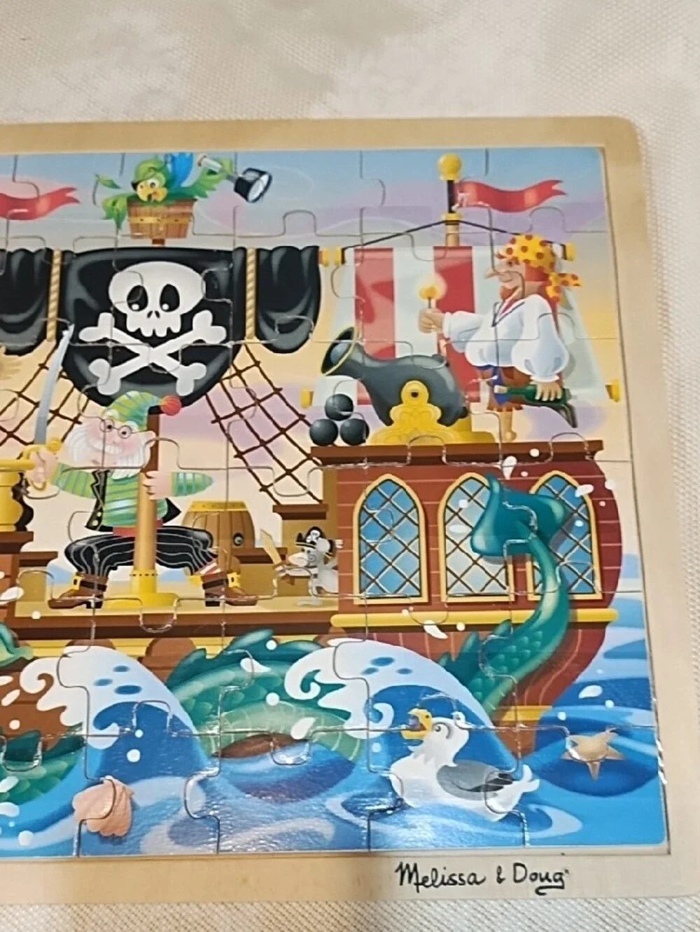 Melissa & Doug Pirate Ship Jigsaw Puzzle - Colorful Blue & Green VGC.